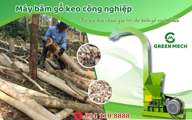 Máy băm gỗ keo cho xưởng sản xuất